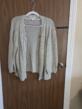 Mom Thompson Light Gray Open-Front Knit Cardigan